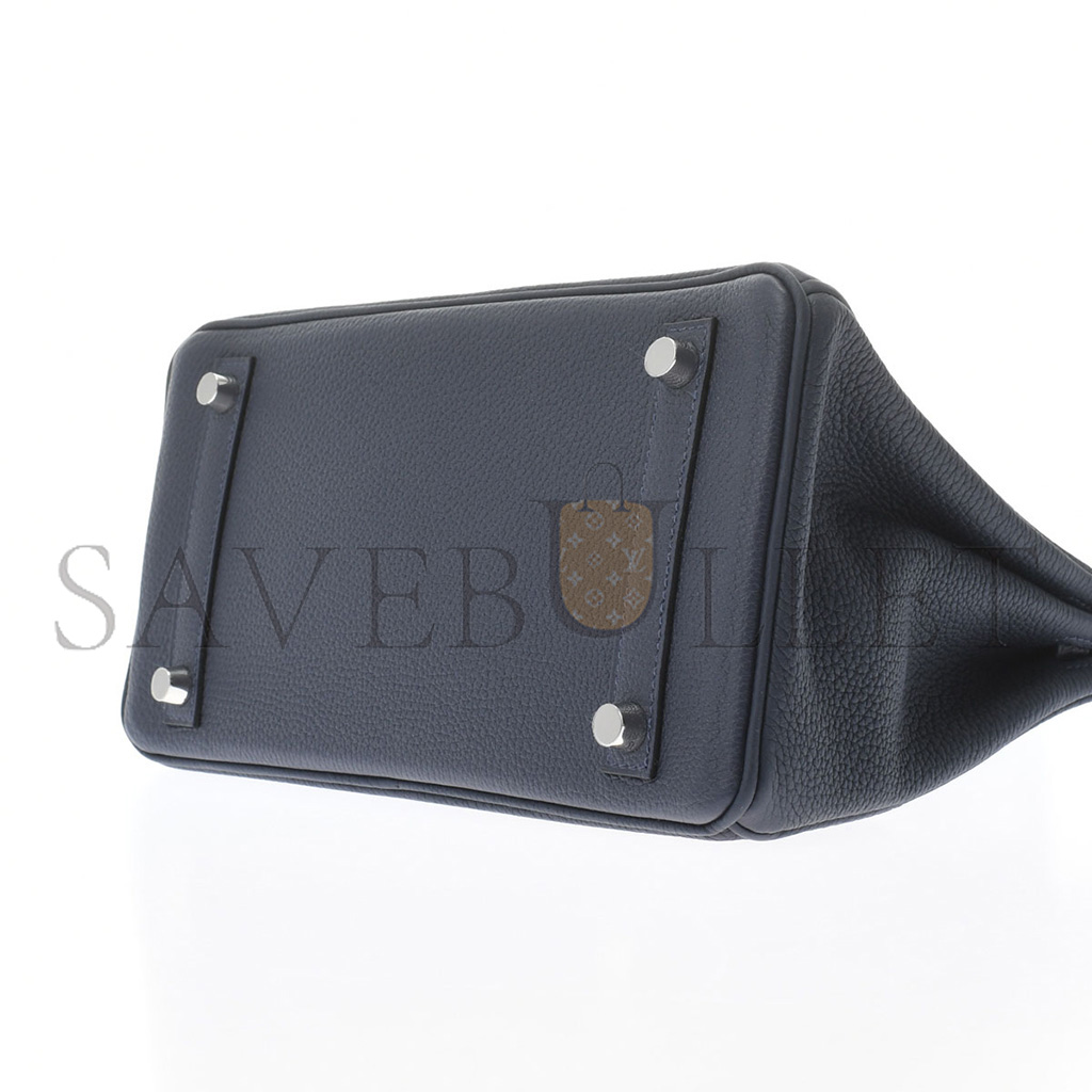 H**mes master birkin 25 crocodile and togo leather royal blue silver buckle h076216ck40 (25*20*13cm)